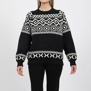 Brunette The Label Women's Fair Isle Jacquard Black and White Sweater Size S/M